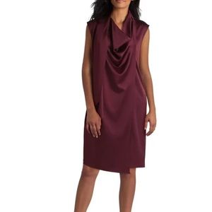 HALSTON Womens Burgundy Sleeveless V Neck Knee Length Party Shift Dress
